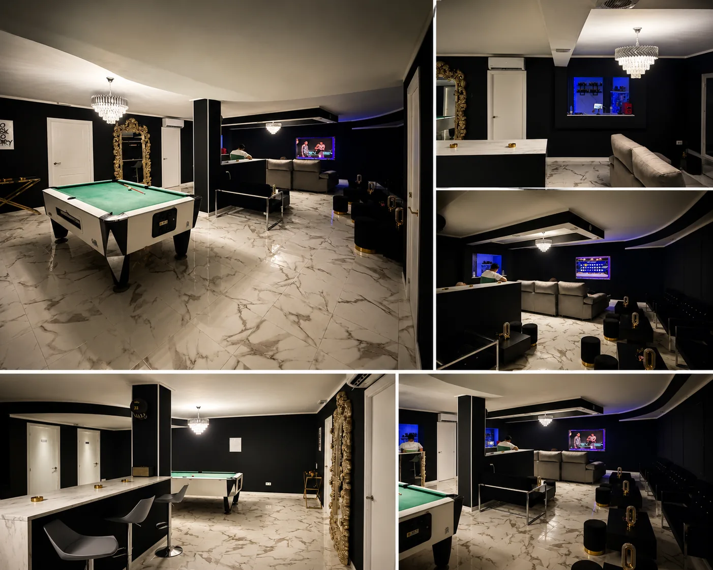 Zona gaming y billar del club privado MEDUZAXXIII